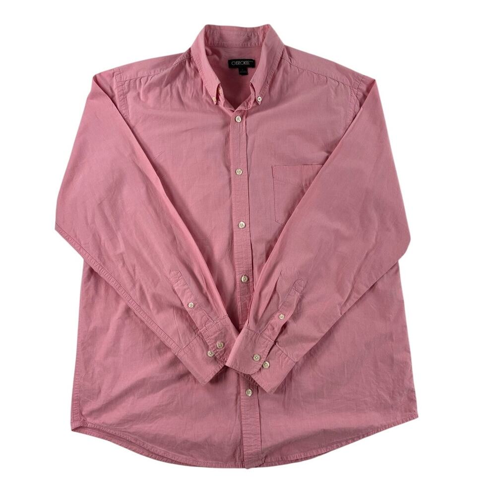 Cherokee Mens Long Sleeve Button Down Shirt - Pink - Large